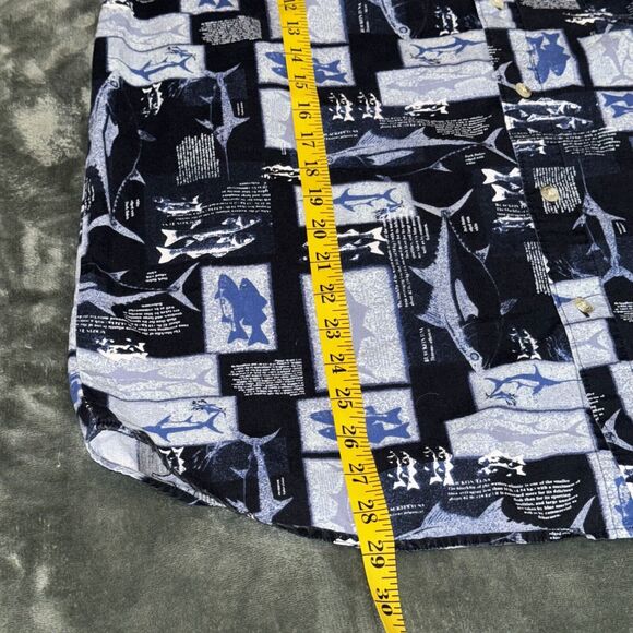 Columbia Shirt Men Large Blue Fishing Print 100% Cotton Short Sleeve Button-Down - Picture 4 of 6